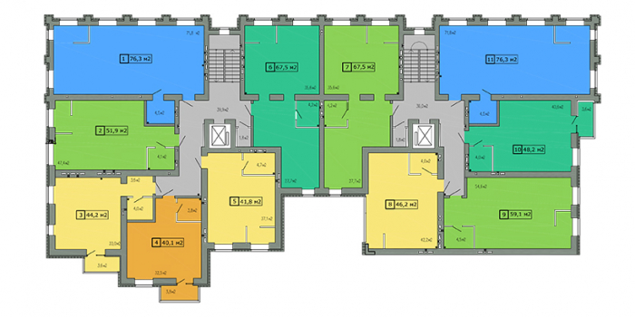 Планировка 2-4 этажей 1 секции