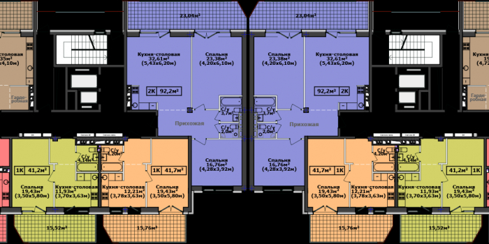 Планировка 1-ой секции, 2-10 этажи